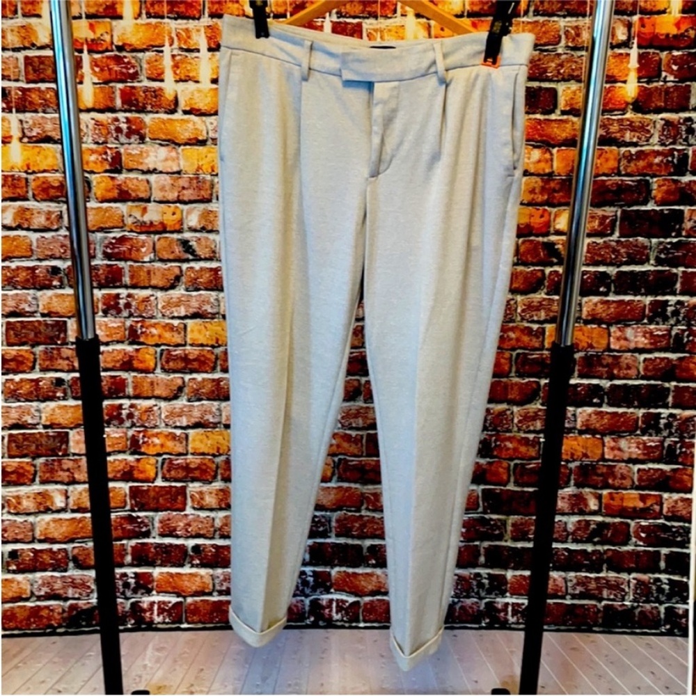 ASOS men's slim cropped 34 31 dress pants slacks grey pleated work pants